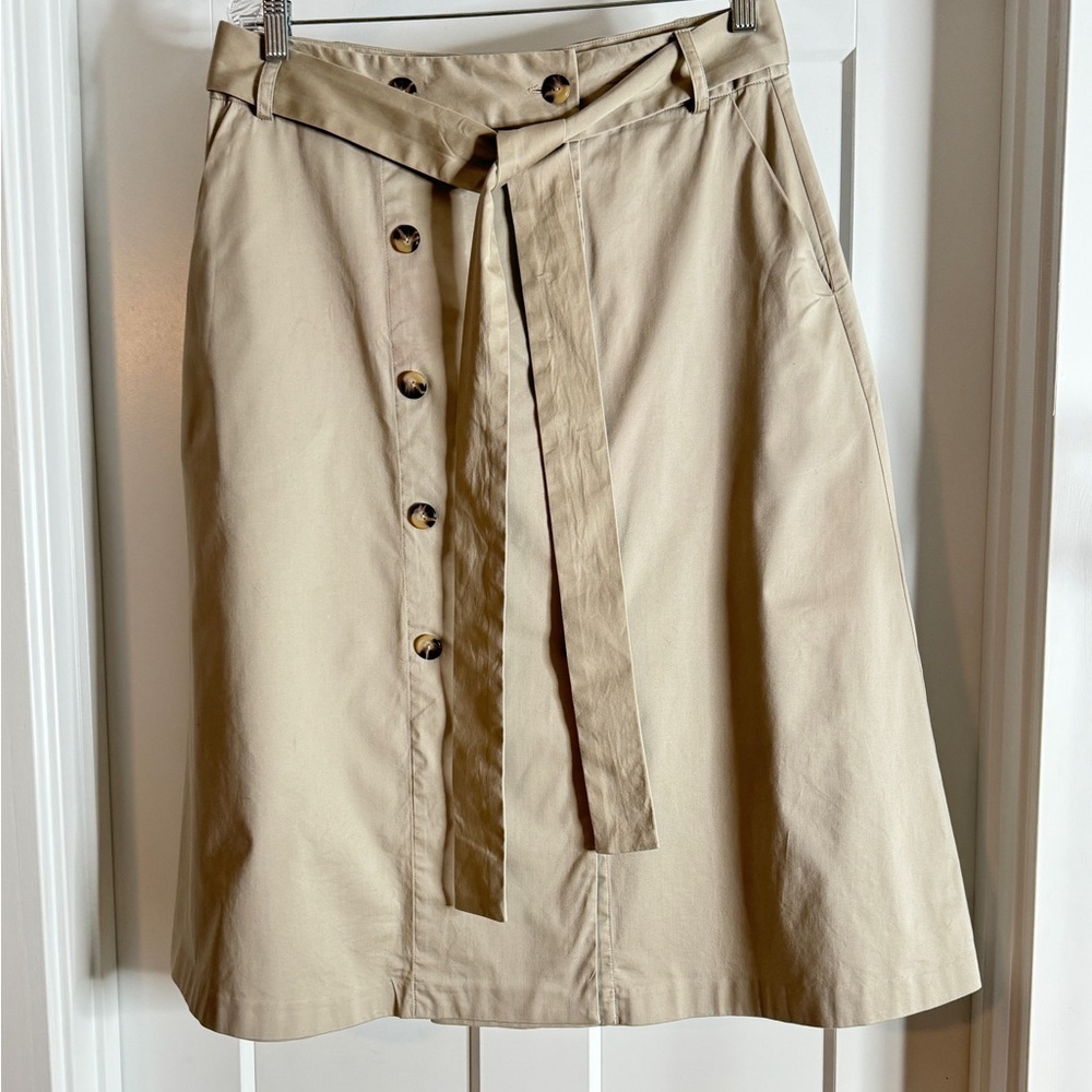 Trench coat style a-line khaki skirt